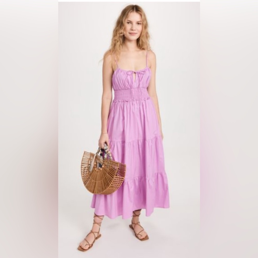 Wayf Wisteria Pink Midi Tierd Dress in size small